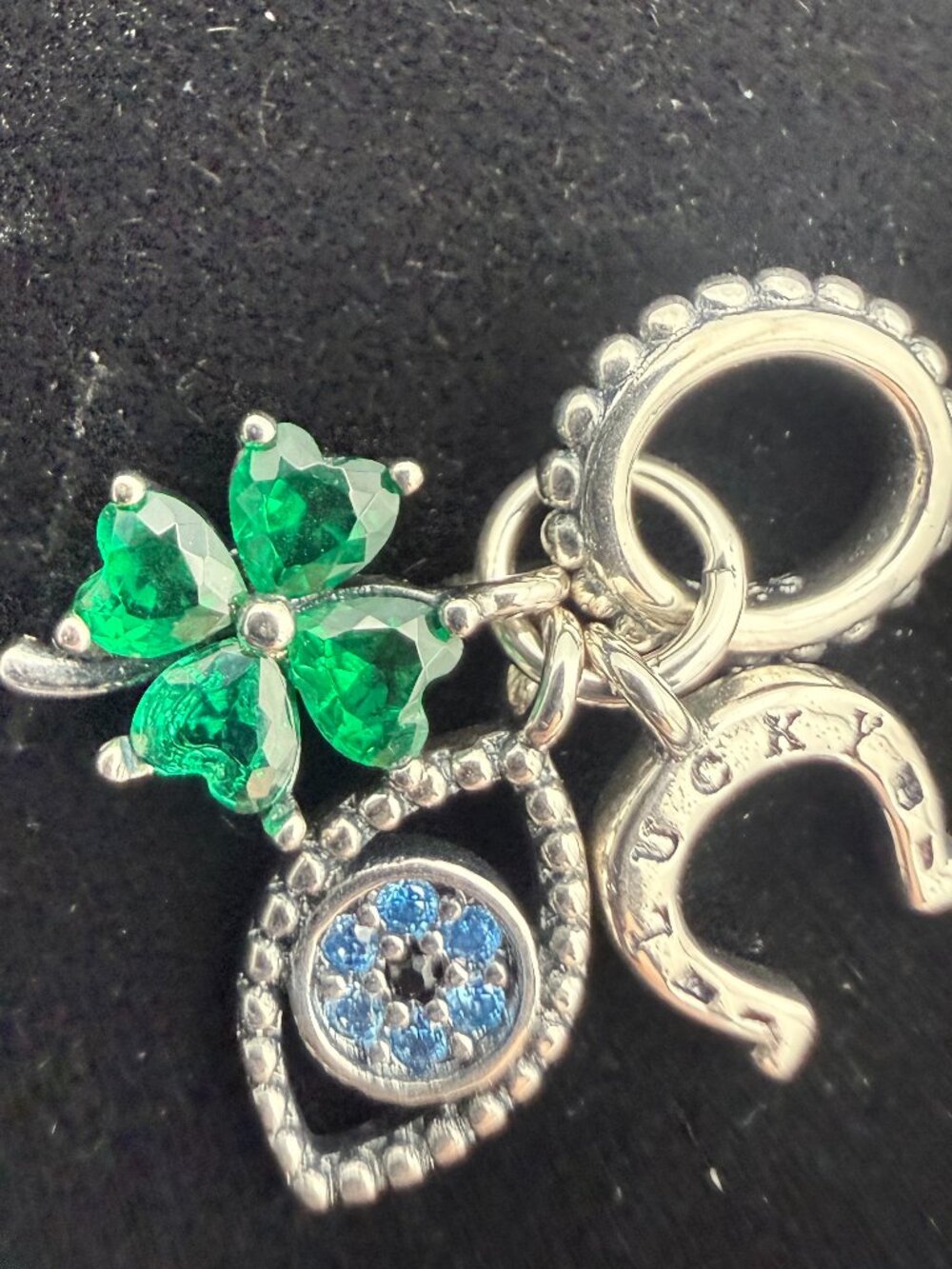 S925 Sterling Silver Lucky Charm Pendant Horseshoe Clover Evil Eye